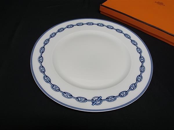 ■美品■ HERMES エルメス シェーヌダンクル 皿 一皿 食器 速見表御召しもの 白いこと系×青碧系 FW2619