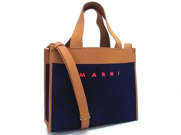 ■新品■未当て嵌める■ MARNI マルニ ジャカード スモール 買い出し御徒面子 帆布 2WAY ハンドバック 肩先 米国海軍系 HA2273