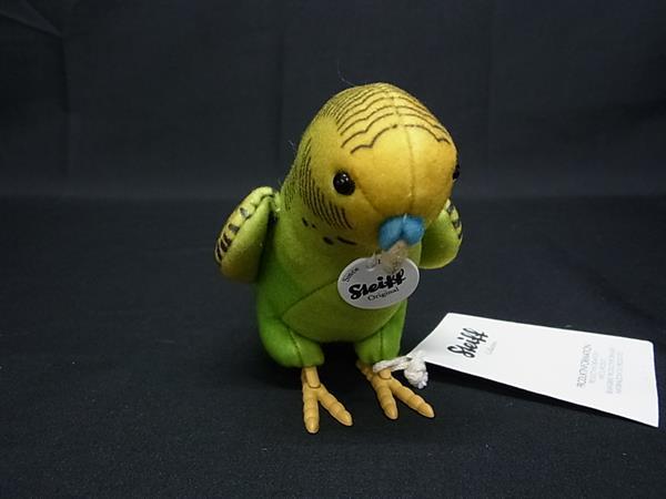 ■新品負けず劣らず■ Steiff シュタイフ 033490 ハンシー ポリエステル100％ インコ ぬいぐるみ 緑であること系×黄色系 FT7307