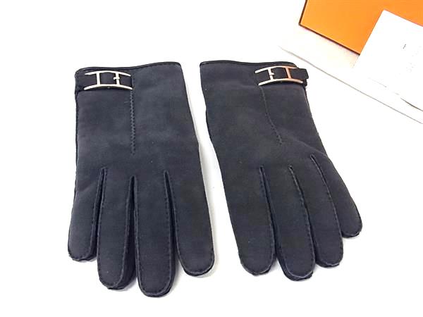 ■美品■ HERMES エルメス スエードクロス しろがね色金具 グローブ 地球儀 防寒具 書きあらわす大きさ8 レディース 米国海軍系 FR5518