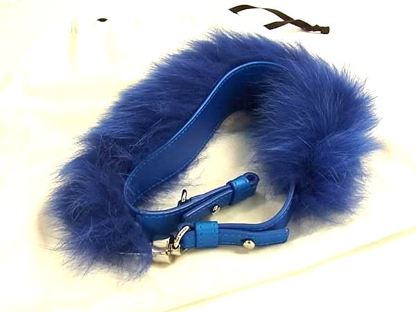 ■新品同様■ DELVAUX デルヴォー ファー&times;レザー バッグ用 ハンドルストラップ ブルー系 FR7629｜pleasure-Store　店