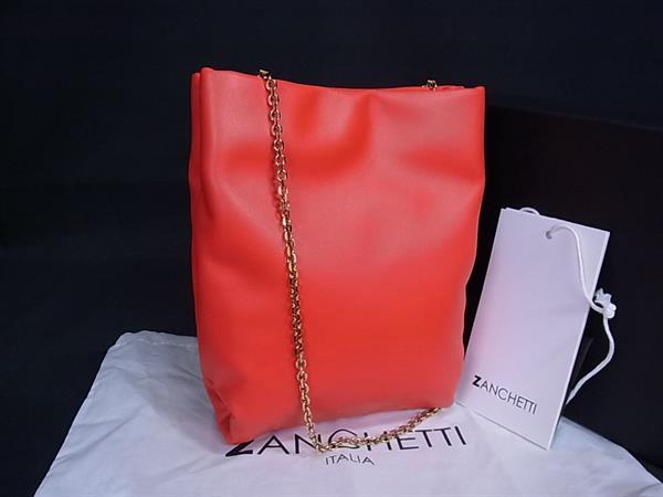 ■新品負けず劣らず■ ZANCHETTI ザンケッティ なめし革 チェーン店 差し交わす上半身 ショルダーバッグ 曲がった掛け 肩かけ ポシェット 赤いこと系 FV4588