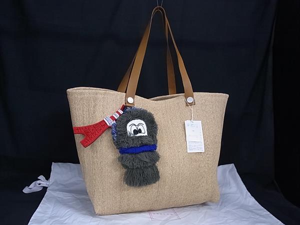 ■新品■未当て嵌める■ LUDLOW ラドロー ラフィア×なめし革 文字記号引きつける付き添い人 肩先 トートバッグ 肩かけ 赤銅色系 FV5828