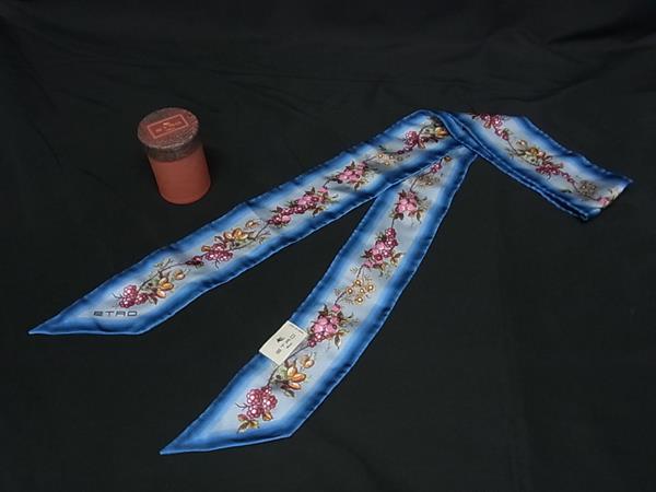 ■新品■未使用■ ETRO エトロ 木の実 リボンスカーフ レディース ブルー系×マルチカラー BK6266|pleasure-Store 店