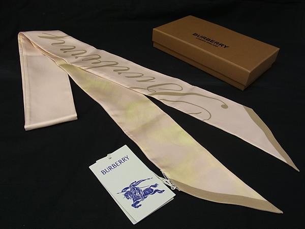 ■新品■未使用■ BURBERRY バーバリー シルク100% リボンスカーフ レディース ピンク系 FJ2989|pleasure-Store 店