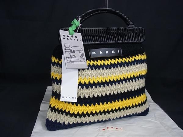 ■新品同様■ MARNI マルニ クロシェバッグ ウール ハンドバッグ トートバッグ レディース イエロー系×マルチカラー FX0656