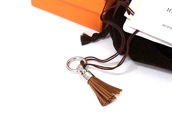 ■新品■未使用■ HERMES エルメス セ ル ポンポン アニョーミロ レザー タッセル ツイリーリング アクセサリー ブラウン系 FX1834｜pleasure-Store　店