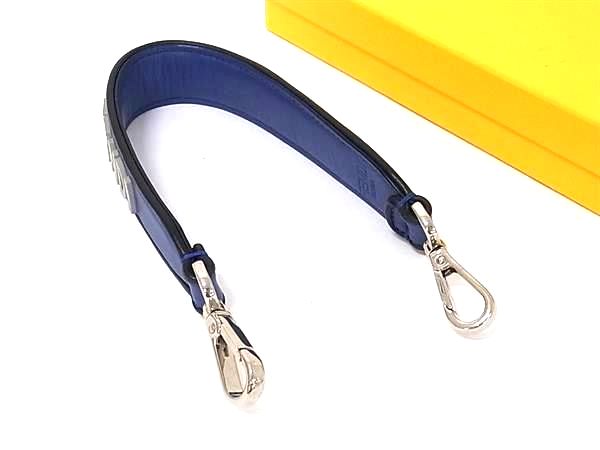 ■美品■ FENDI フェンディ ストラップユー ミニ レザー バッグ用 ハンドルストラップ ブルー系×グレー系 BR1932|pleasure-Store 店