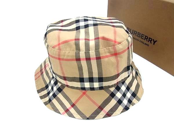 ■美品■ BURBERRY バーバリー ノバチェック 綿織物100％ かぶり笠 もの言う花かぶり笠 ベージュ系 FT7245