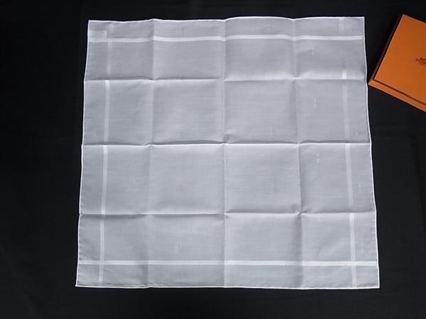 ■新品同様■ HERMES エルメス Hパッサン コットン100％ ハンカチーフ ハンカチ ポケットチーフ レディース ホワイト系 FT7276｜pleasure-Store　店