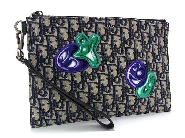■新品■未使用■DIOR ディオール ケニーシャーフコラボ オブリーク トロッター キャンバス クラッチバッグ ポーチ ベージュ系 FN8704｜pleasure-Store　店
