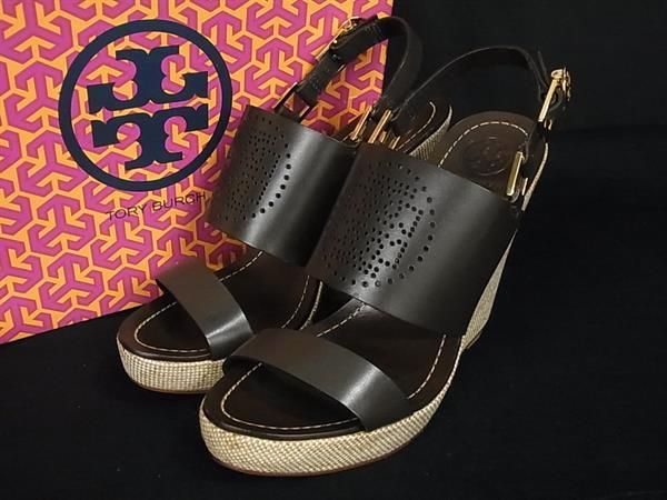 ■新品■未使用■ TORY BURCH トリーバーチ レザー ウェッジソール サンダル サイズ 9 (約26.0cm) 靴 シューズ ブラウン系 AU5183|pleasure-Store 店