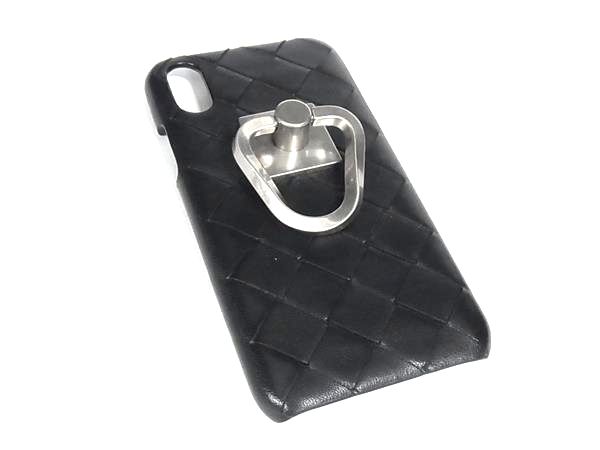 ■極美品■ BOTTEGA VENETA ボッテガヴェネタ イントレチャート なめし革 iPhoneX/XS相応う アイフォンケース 黒いこと系 BS4994