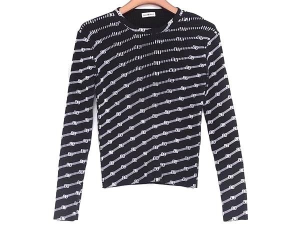 ■極美品■ BALENCIAGA バレンシアガ レーヨン×ポリエステル 長袖 トップス 表記サイズ S 洋服 ブラック系×ホワイト系 AV5898|pleasure-Store 店
