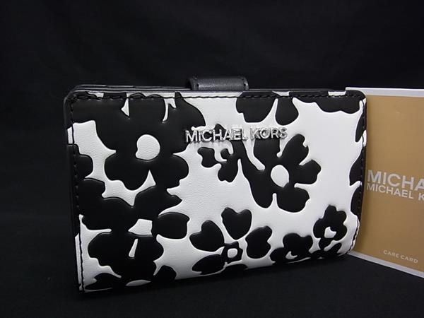 ■新品■未使用■ MICHAEL KORS マイケルコース ジェットセット トラベルフローラル レザー 二つ折り 財布 ブラック系 BM9704|pleasure-Store 店