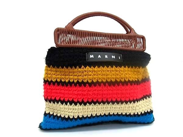 ■極美品■ MARNI マルニ クロシェバッグ 毛糸 ハンドバック トートバッグ レディース マルチ色つや AV7357