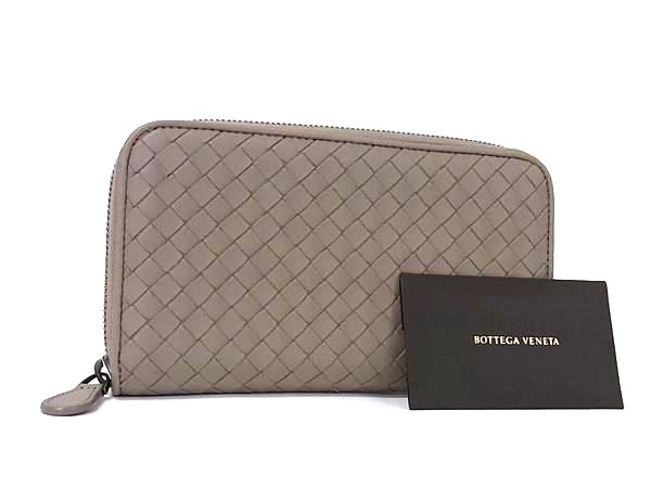 ■新品負けず劣らず■ BOTTEGA VENETA ボッテガヴェネタ イントレチャート なめし革 ラウンドジッパー 長紙入れ ウォレット グレージュ系 FX0580