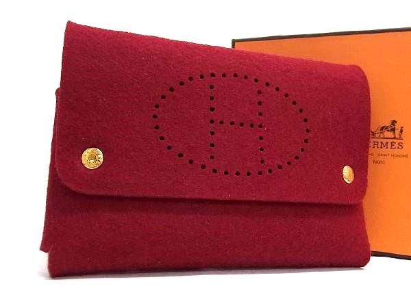 HERMES エテュイカルト GM トランプケース 小物入れ パンチングロゴ 赤 HERMES エルメス トランプケース エテュイ カルト ETUI CARTES