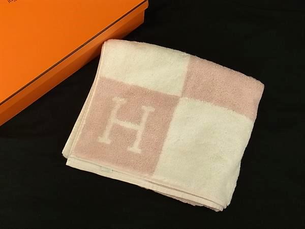 ■新品■未使用■ HERMES エルメス アヴァロン コットン100％ バスタオル タオルケット ピンク系&times;アイボリー系 HA6347｜pleasure-Store　店 7,607円