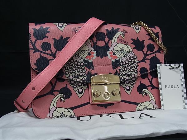 ■新品負けず劣らず■ FURLA フルラ 大都市 なめし革 鳥 小鳥 チェーン店 差し交わす上半身 ショルダーバッグ 肩かけ サクラ色系 FP5914