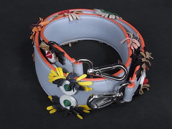 ■極美品■ FENDI フェンディ ストラップユー モンスター レザー バッグ用 ショルダーストラップ 肩掛け ラインブルー系 BM7940｜pleasure-Store　店