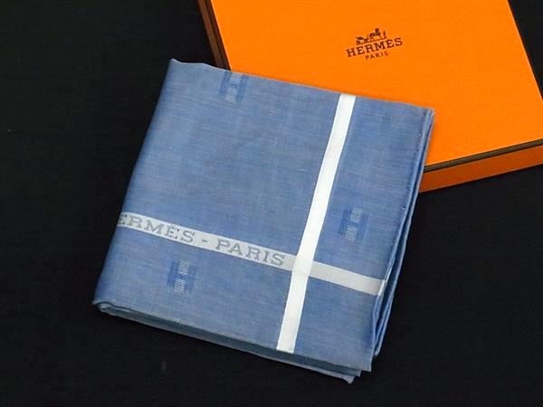 ■新品同様■ HERMES エルメス Hパッサン コットン100% ハンカチ ハンカチーフ ブルー系 FU3436|pleasure-Store 店