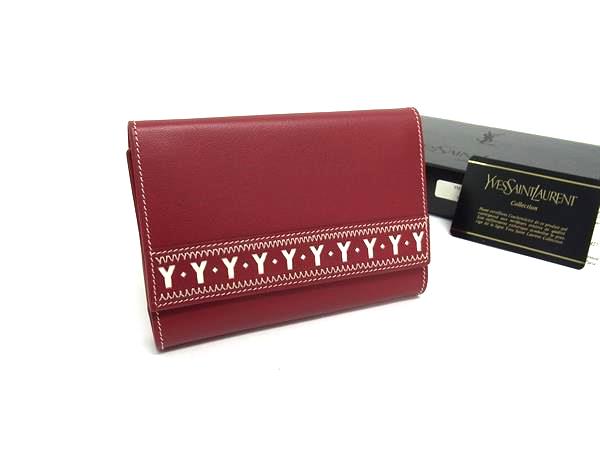 ■新品■未当て嵌める■ YVESSAINTLAURENT イヴサンローラン なめし革 三つ折り 札入れ ウォレット 御釣り入れ 金入れ 赤いこと系 BJ6826 その他-レディースファッション