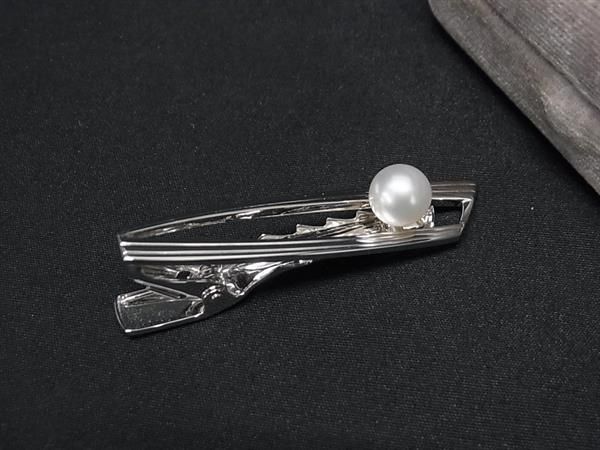 MIKIMOTO　ミキモト　シルバー　ネクタイピン　タイピン　パール　本真珠 新品同様 美品 MIKIMOTO ミキモト 6 3mm玉 真珠 パール ネクタイ