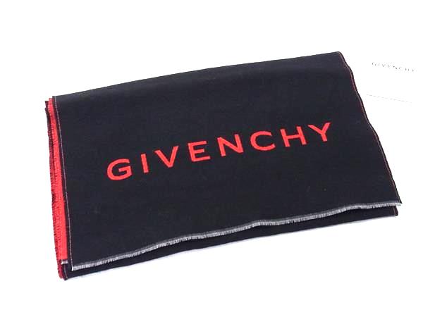 ■新品■未使用■ GIVENCHY ジバンシィ ウール マフラー ストール ショール 防寒具 メンズ レディース ブラック系&times;レッド系 FM6696｜pleasure-Store　店
