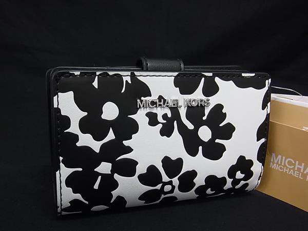 ■新品■未使用■ MICHAEL KORS マイケルコース ジェットセット トラベルフローラル レザー 二つ折り 財布 ブラック系 BM9705｜pleasure-Store　店