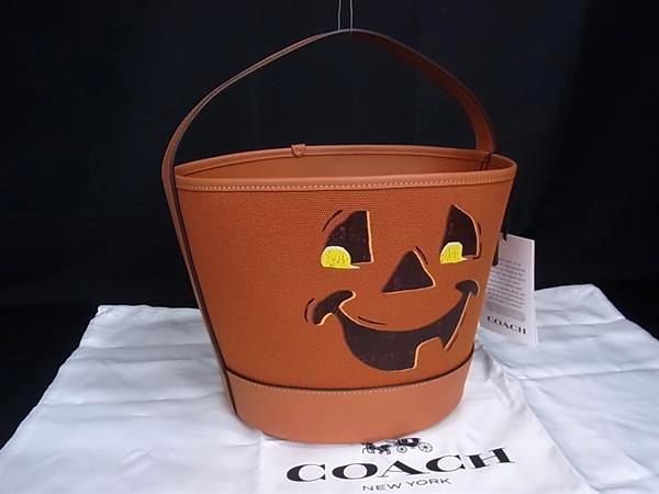 ■新品■未使用■ COACH コーチ CCE05 トリック オア トリート キャンバス ハロウィン パンプキン ハンドバッグ オレンジ系 BU0349|pleasure-Store 店