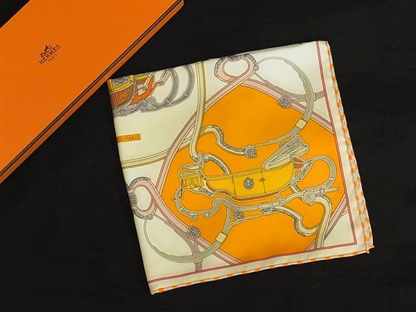 ■新品■未当てはめる■ HERMES エルメス SPRINGS カレ40 プチカレ ガヴロッシュ 絹地100% 衣嚢旗がしら オレンジ色系 FZ3162