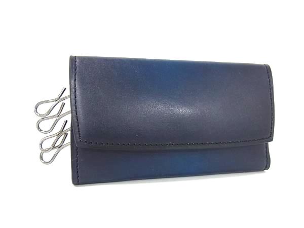 ■新品■未使用■ yuhaku ユハク レザー 4連キーケース 鍵入れ レディース メンズ ネイビー系 BM5919｜pleasure-Store　店