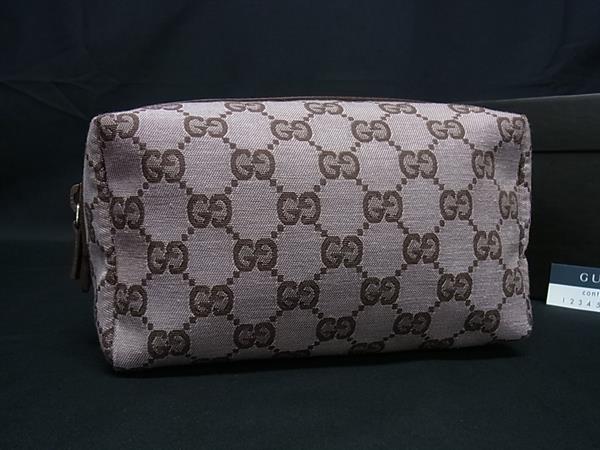 ■極美品■ GUCCI グッチ 039 1117 GG柄  GG帆布×なめし革 合切袋 マルチ色つや 小入れもの さくら色系 FZ1922