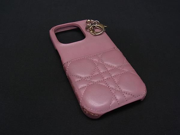 ChristianDior ディオール レディディオール カナージュ なめし革  iPhone15Pro 相応う アイフォンケース サクラ色系 HB1143
