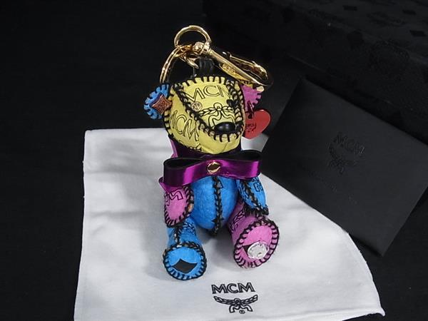 ■新品負けず劣らず■ MCM エムシーエム モノグラム ヴィセトス柄 なめし革×専売特許なめし革 テディベア キーホルダー マルチ色つや FZ0800