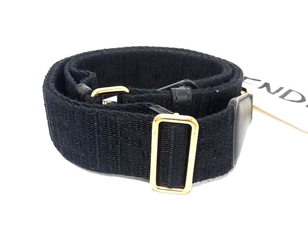 ■美品■FENDI フェンディ ズッカ柄 キャンバス バッグ用 ショルダーストラップ ショルダーベルト 斜め掛け 肩掛け ブラック系 HB1353｜pleasure-Store　店