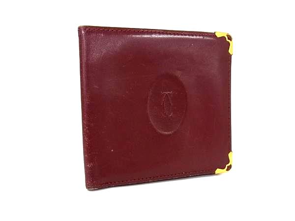 極美品カルティエマストライン二つ折り財布ボルドーミニ財布 Cartier カルティエ マストライン 二つ折り財布 ミニ財布
