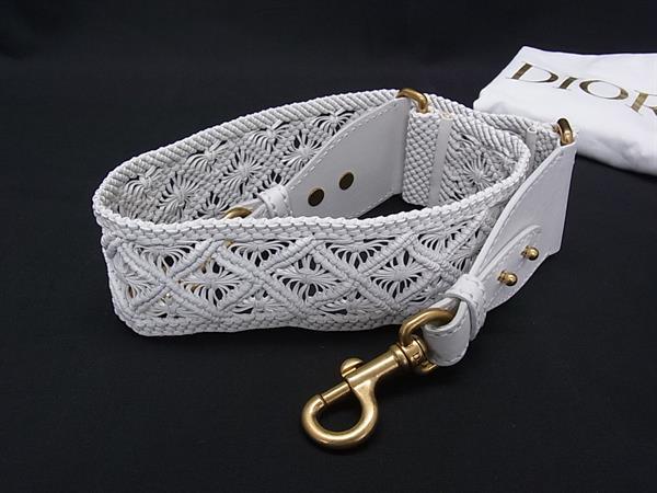 ■美品■ ChristianDior クリスチャンディオール レザー バッグ用 ショルダーストラップ ショルダーベルト ホワイト系 HB1354|pleasure-Store 店