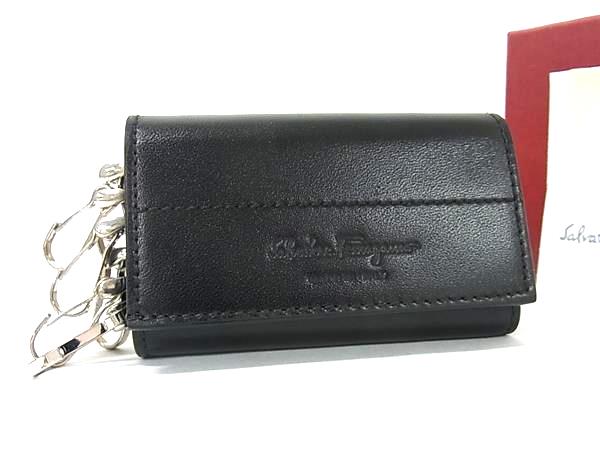 ■美品■ Salvatore Ferragamo フェラガモ レザー 6連 キーケース 鍵入れ レディース メンズ ブラック系 FQ4856｜pleasure-Store　店