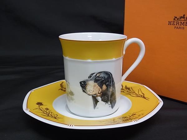 ■新品■未当て嵌める■ HERMES エルメス グラン 青碧 ド ガスコーニュ 紅茶優勝杯\u0026amp;平円盤 食器 白いこと系×黄色系 BM7744