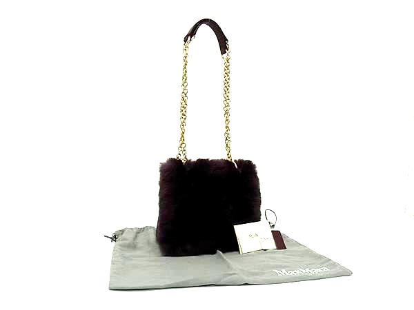 ■新品負けず劣らず■ Max Mara マックスマーラ なめし革×ラビットファー 2WAY ハンドバック 肩先 差し交わす上半身 ボルドーワイン系 FM8278 レディースファッション-その他