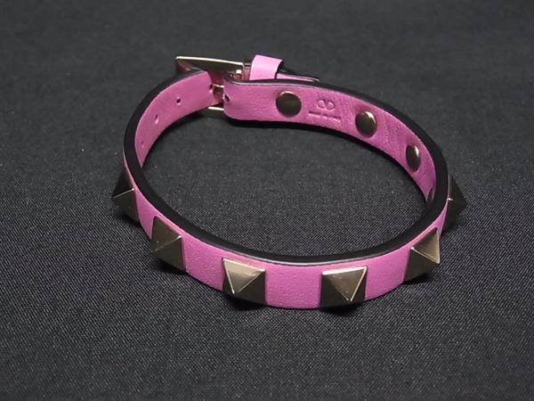 ■新品負けず劣らず■ VALENTINO ヴァレンティノ ロックスタッズ なめし革 腕輪 佩び物 レディース サクラ色系×ゴールド系 GA9837