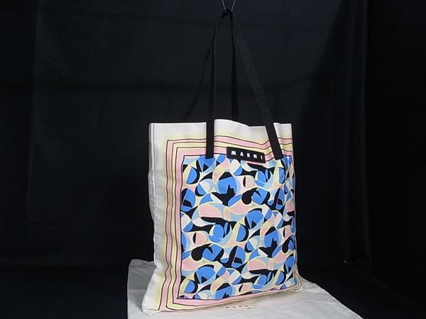 ■美品■ MARNI マルニ マルニマーケット バンダナトート キャンバス トートバッグ 肩掛けかばん ベージュ系×マルチカラー HA8304|pleasure-Store 店