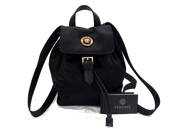 ■新品■未使用■ VERSACE ヴェルサーチ メデューサ ナイロン 巾着型 リュックサック バックパック レディース ブラック系 BJ8340|pleasure-Store 店
