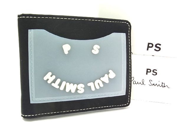 ■新品■未使用■ PS Paul Smith ピーエスポールスミス M2A-5321 ポリエステル スマイル 二つ折り 財布 ウォレット ブラック系 BG1597｜pleasure-Store　店