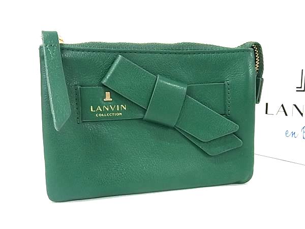 ■新品負けず劣らず■ LANVIN en Bleu ランバンオンブルー なめし革 シュロの葉 コインケース 硬貨がま口 御釣り入れ 小入れもの 緑であること系 BP8721