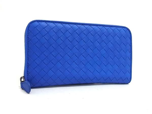 ■新品負けず劣らず■ BOTTEGA VENETA ボッテガヴェネタ イントレチャート なめし革 ラウンドジッパー 長紙入れ ウォレット 青味系 FS9083