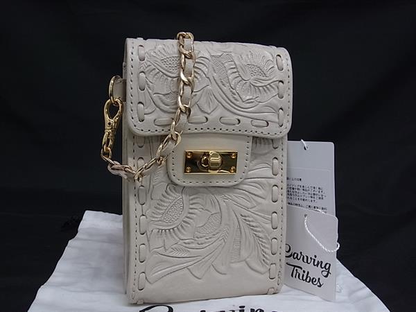 ■新品同様■ GRACE CONTINENTAL グレースコンチネンタル カービングトライブス レザー ショルダーバッグ ライトベージュ系 FG9004｜pleasure-Store　店
