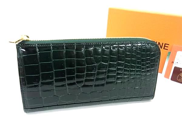 ■飛び切り■本物■ JRA御墨付き■新品負けず劣らず■ HALEINE アレンヌ クロコダイル L字ジッパー 長紙入れ 紙入れ 御釣り入れ 緑であること系 BL8645